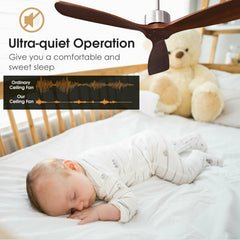 52 Inch Modern Ceiling Fan No Light with Remote Control