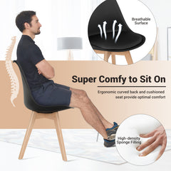 Set of 4 Modern High Backrest Dining Chairs with Wooden Legs