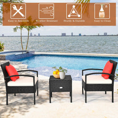 3 Pieces PE Rattan Wicker Sofa Set with Washable and Removable Cushion for Patio