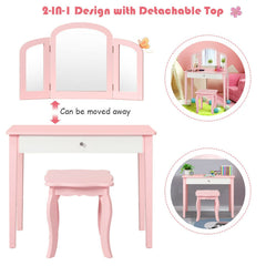Kids Princess Make-Up Dressing Table with Tri-folding Mirror and Chair