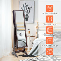 Jewelry Cabinet Stand Mirror Armoire with Large Storage Box