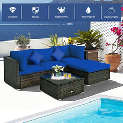 5 Pieces Outdoor Patio Rattan Furniture Set Sectional Conversation with Cushions