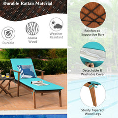 3 Pieces Portable Patio Cushioned Rattan Lounge Chair Set with Folding Table