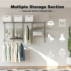 3 to 6 Feet Wall-Mounted Closet System Organizer Kit with Hang Rod