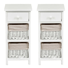 2 Pieces Bedroom Bedside End Table with Drawer Baskets