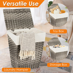 Foldable Handwoven Laundry Basket with Removable Liner