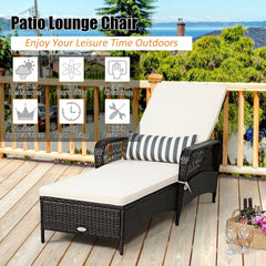 Patio Wicker Chaise Lounge Chair with Pillow and Adjustable Backrest with Cushion