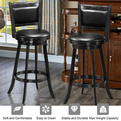 2 Pieces 29 Inch Wooden Swivel Height Bar Stool with PVC Cushioned Seat