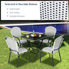 Set of 4 Patio Rattan Stackable Dining Chair with Armrest for Garden