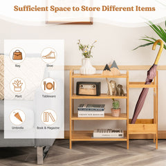 4-Tier Bamboo Shoe Rack Organiser with Umbrella Holder