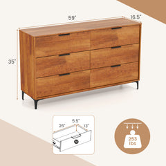 6-Drawer Dresser with Interlock System for Bedroom Living Room