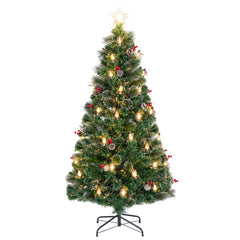 5/6/7 Feet Artificial Christmas Tree with Red Berries and Kerosene Lamps