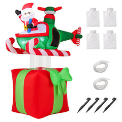 6 Feet Christmas Inflatables Blowup Santa Flying Airplane with with 3 LED Lights and Built-In Blower