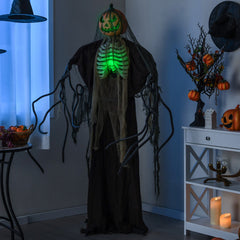 6 Feet Halloween Animatronics Light Up Talking Ghost Pumpkin with Glowing Ribs and Moving Head