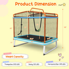 6 Feet Rectangle Trampoline with Swing Horizontal Bar and Safety Net