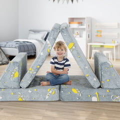 6 PCS Kids Play Couch with 4 Base Cushions and 2 Backrest Cushions