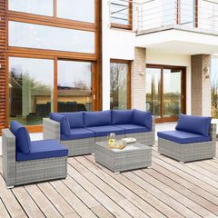6 Piece Patio Conversation Sofa Set with Tempered Glass Coffee Table