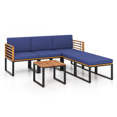 6 Piece Patio Acacia Wood Conversation Sofa Set with Ottomans and Coffee Table