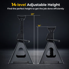 6 Ton 13000 lbs Capacity Metal Car Lifting Stands with 14-23 Inch Adjustable Height