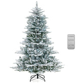 6/7/8 Feet Snow Flocked Artificial Christmas Tree with Cool White LED Lights