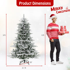 6/7/8 Feet Snow Flocked Artificial Christmas Tree with Cool White LED Lights