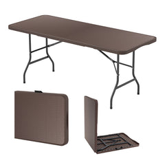 6 ft Portable Folding Table with Rattan-Like HDPE Tabletop and Safe Lock Mechanism
