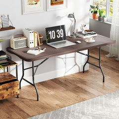 6 ft Portable Folding Table with Rattan-Like HDPE Tabletop and Safe Lock Mechanism