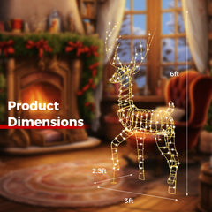 6 FT Pre-Lit Christmas Reindeer with 300 Warm White LED Lights and Zip Ties