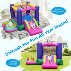 6-in-1 Bouncy Castle Inflatable Bounce House with Slide and Ball Pit with 480W Blower