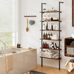 6-tier Ladder Shelf 72 Inches Industrial Wall Mounted Bookshelf