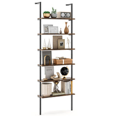 6-tier Ladder Shelf 72 Inches Industrial Wall Mounted Bookshelf