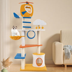70 Inch Tall Aviation-themed Cat Tree with Helicopter Top Perch and Platforms