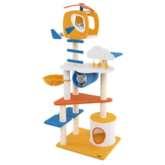 70 Inch Tall Aviation-themed Cat Tree with Helicopter Top Perch and Platforms