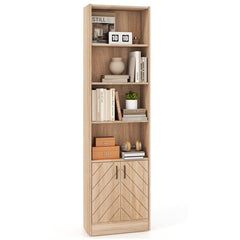 71 Inch 6-Tier Tall Bookshelf with Double Doors 4 Open Cubes
