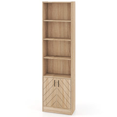 71 Inch 6-Tier Tall Bookshelf with Double Doors 4 Open Cubes