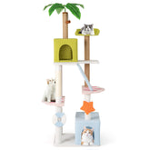 71 Inch Cat Tree Multi-Level Aesthetic Beach-Themed Kitten Tower