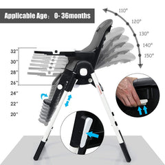 4-in-1 High Chair–Booster Seat with Adjustable Height and Recline In Gray