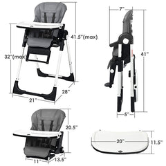 4-in-1 High Chair–Booster Seat with Adjustable Height and Recline In Gray