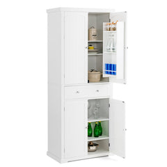 72 Inch Freestanding Kitchen Pantry Cabinet 4 Doors Storage Cupboard Shelves Drawer