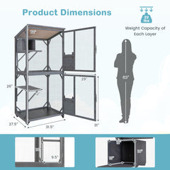 72 Inch Tall Wooden Cat House with Weatherproof Asphalt Roof
