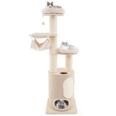 74 Inches Tall Wooden Cat Tower Tree with 2-Story Cat Condo and Washable Cushions