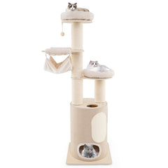 74 Inches Tall Wooden Cat Tower Tree with 2-Story Cat Condo and Washable Cushions