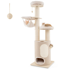 74 Inches Tall Wooden Cat Tower Tree with 2-Story Cat Condo and Washable Cushions