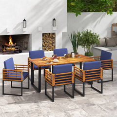 7 Pieces Patio Acacia Wood Dining Chair and Table Set for Backyard and Poolside