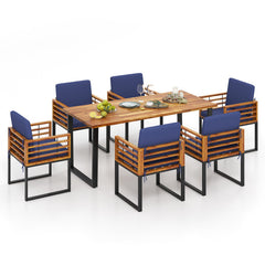 7 Pieces Patio Acacia Wood Dining Chair and Table Set for Backyard and Poolside