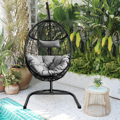 Indoor/Outdoor Hanging Cushioned Hammock Chair with Stand