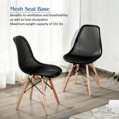 4 Pieces Modern Plastic Hollow Chair Set with Wood Leg