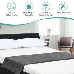 Queen Faux Leather Upholstered Platform Bed Frame Adjustable Headboard