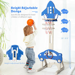 3-in-1 Basketball Hoop for Kids Adjustable Height Playset with Balls Blue