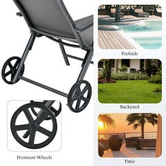 Patio Lounge Chair with Wheels Neck Pillow Aluminum Frame Adjustable